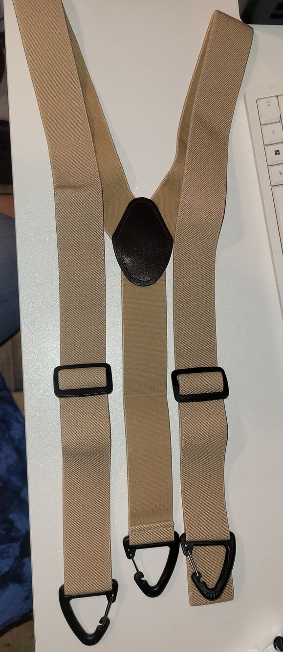 Zeaifrog Beige Elastic Y-Back Suspenders with Black Carabiner Clips and Adjustab